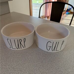 Rae Dunn Cream Ceramic Dog Bowls - Slurp & Gulp